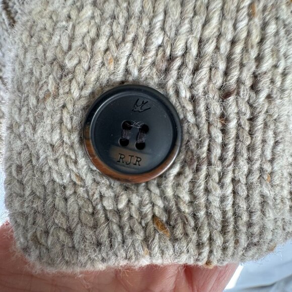 Rocha John Rocha Oatmeal Brown Wool Blend Cable Knit Fisherman Cardigan Medium - Picture 4 of 14